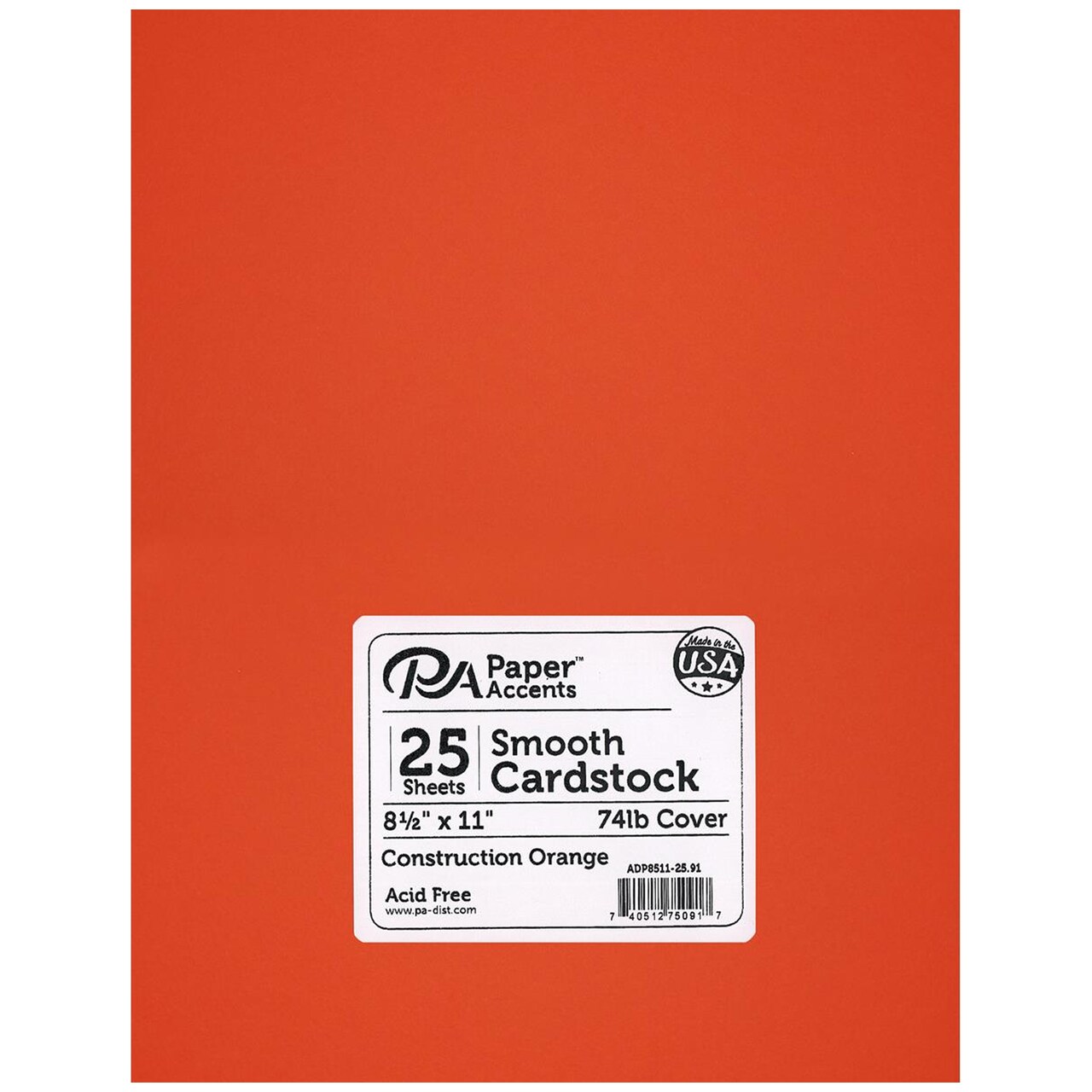 PA Paper Accents Smooth Cardstock 8.5" x 11" Construction Orange, 65lb colored cardstock paper for card making, scrapbooking, printing, quilling and crafts, 25 piece pack